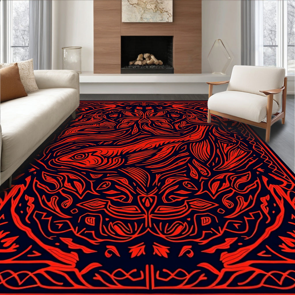 Crimson Koi Fish Oceanic Border Rug