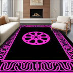 Vibrant Pink Geometric Circular Frame Rug