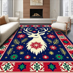 Festive Reindeer Snowflake Border Rug