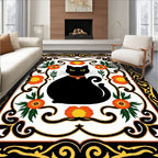 Black Cat Orange Floral Border Rug