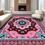 Pink Teal Floral Medallion Border Rug