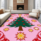 Festive Pink Christmas Tree Starburst Rug