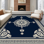 Navy Cream Ornate Medallion Border Rug