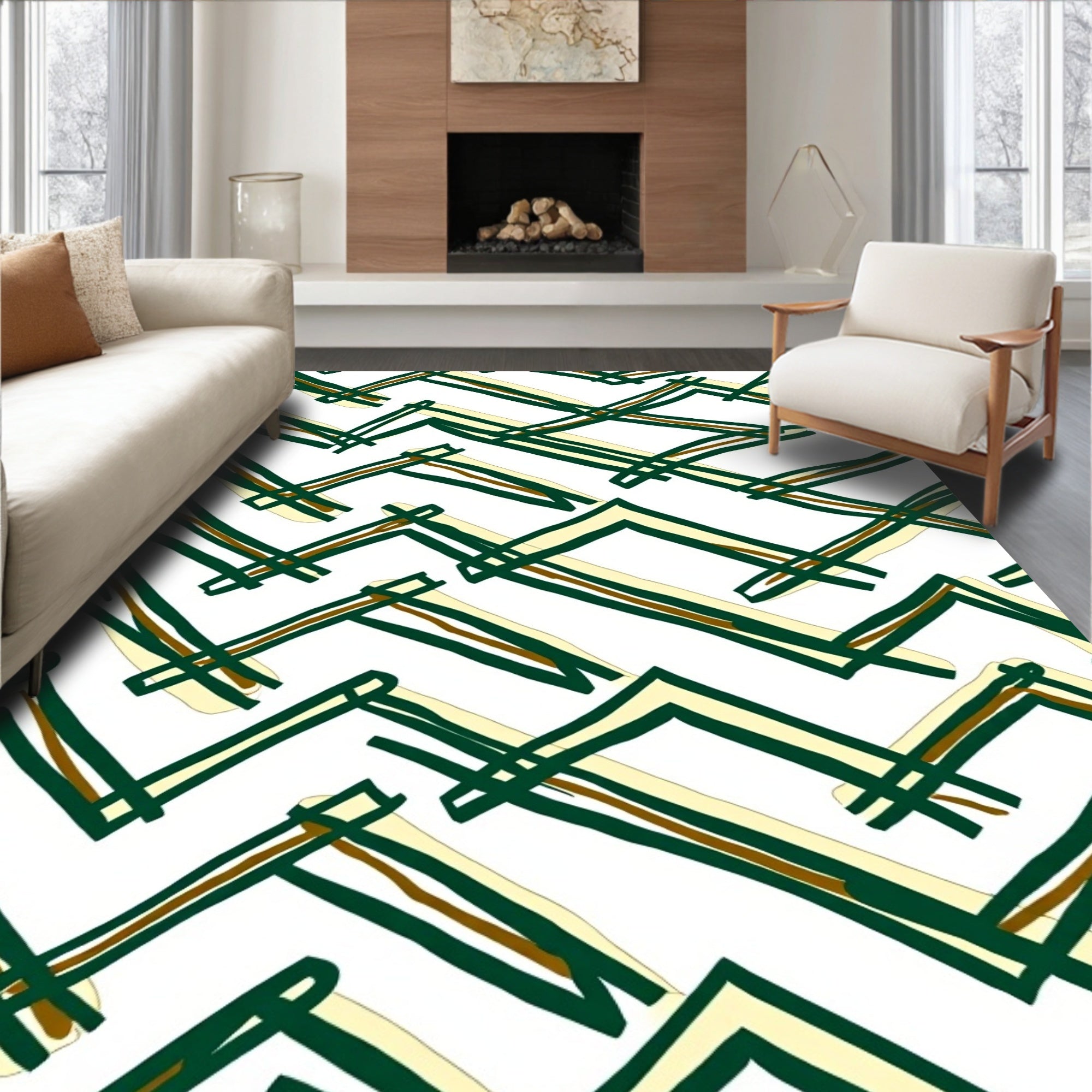 Hand Drawn Yellow Green Chevron Lines Rug