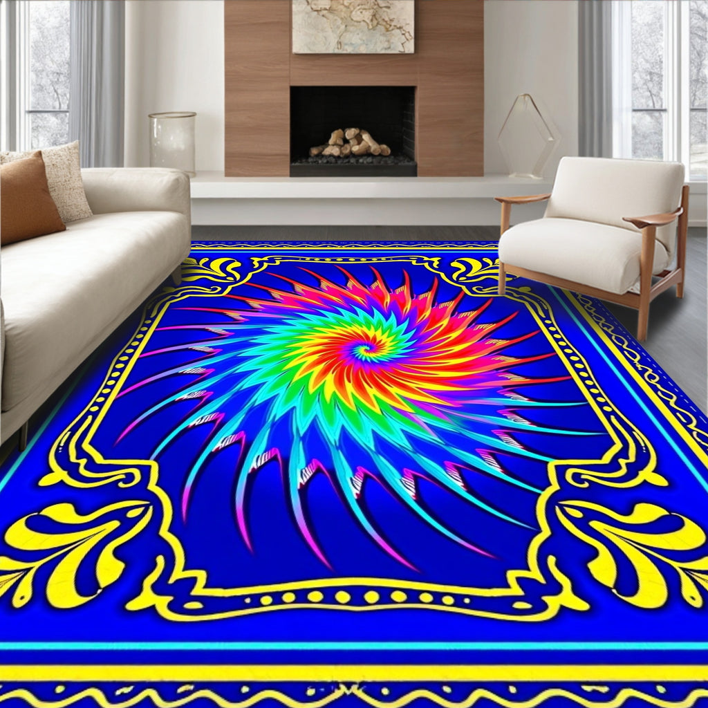 Vibrant Rainbow Spiral Swirl Rug