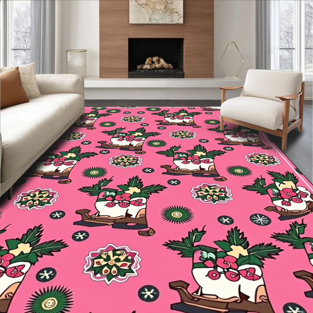 Pink Boot Sleigh Floral Medallion Rug