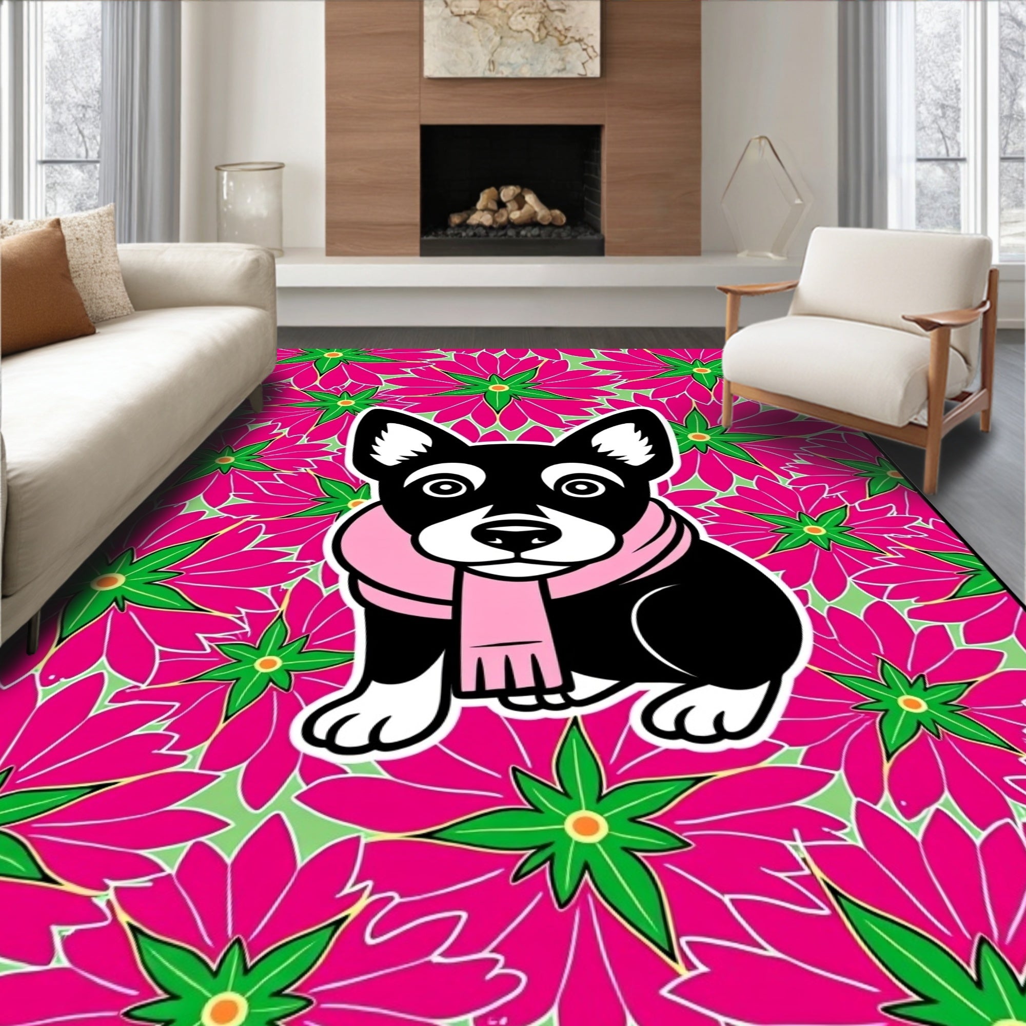 Bold Pink Floral Dog Scarf Rug