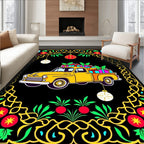 Yellow Truck Floral Holiday Christmas Rug