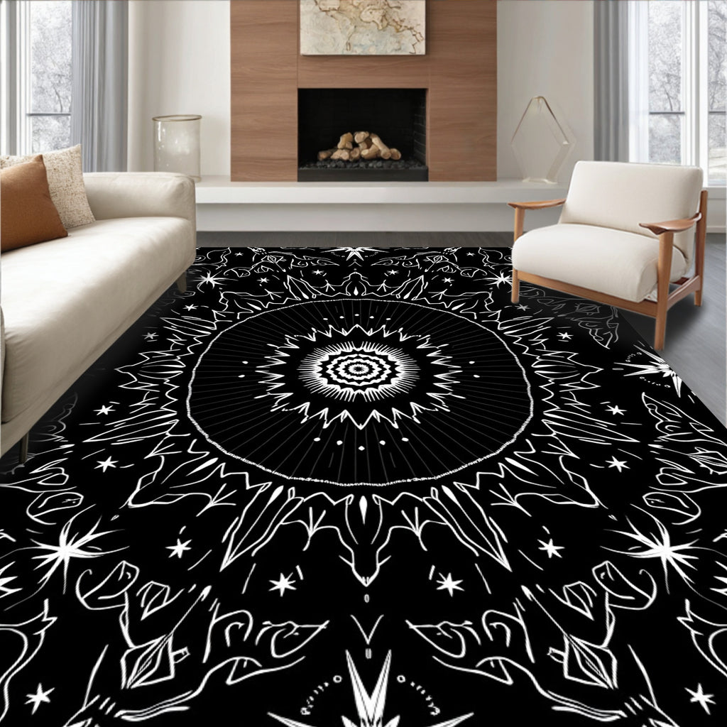 Monochromatic Abstract Starburst Mandala Rug