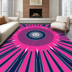 Radiant Pink White Navy Sunburst Rug