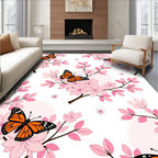 Pink Cherry Blossom Orange Monarch Butterflies Rug