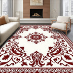 Deep Red Ornate Scrollwork Blossom Rug