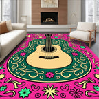 Vibrant Acoustic Guitar Floral Swirls Rug