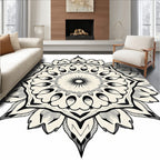 Ornate Black White Mandala Flower Rug