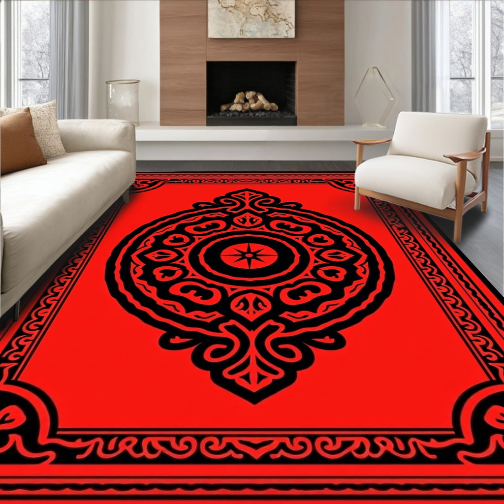 Bold Crimson Mandala Medallion Rug