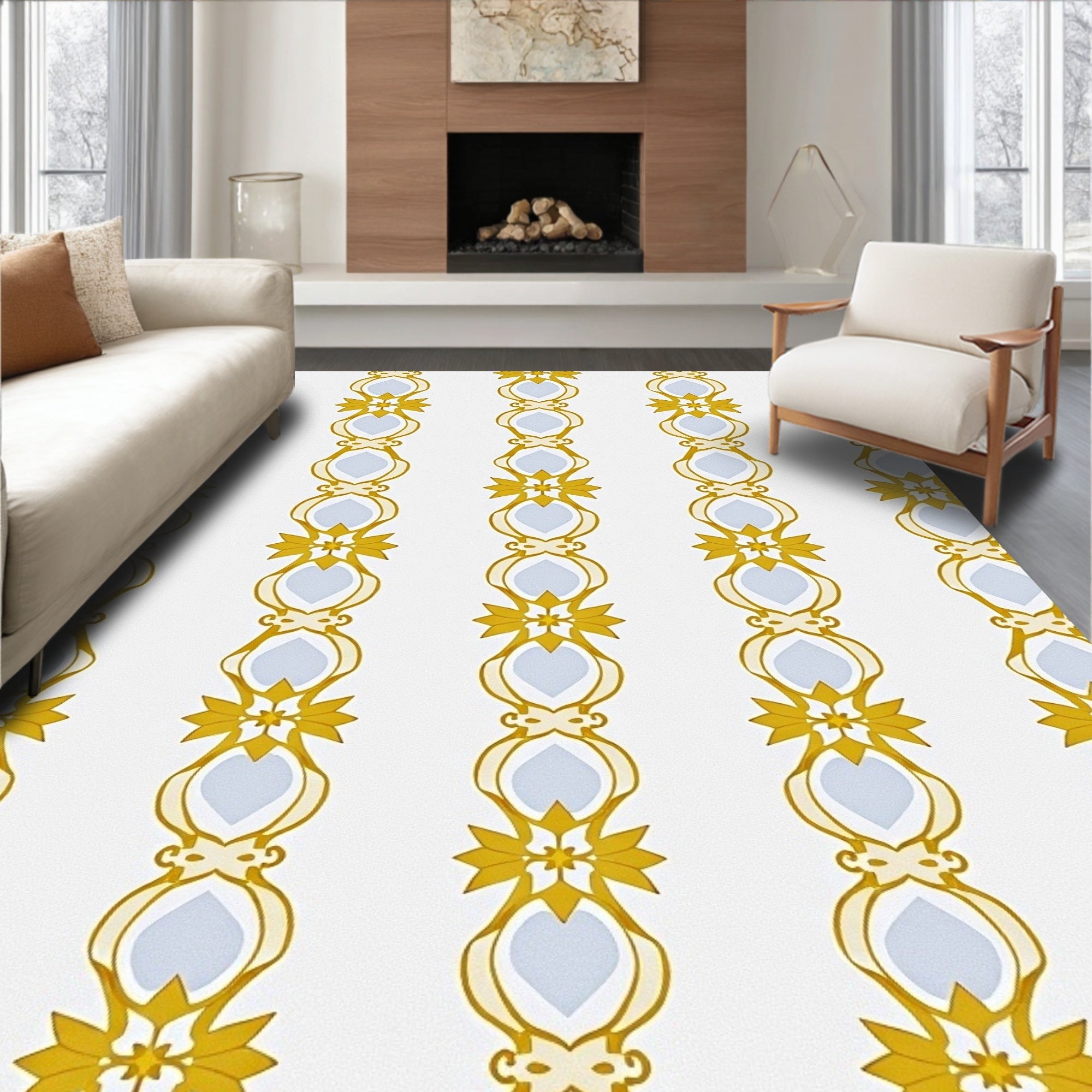 Golden Ochre Laurel Inspired Vertical Rug