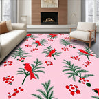 Whimsical Red Cardinal Evergreen Meadow Rug