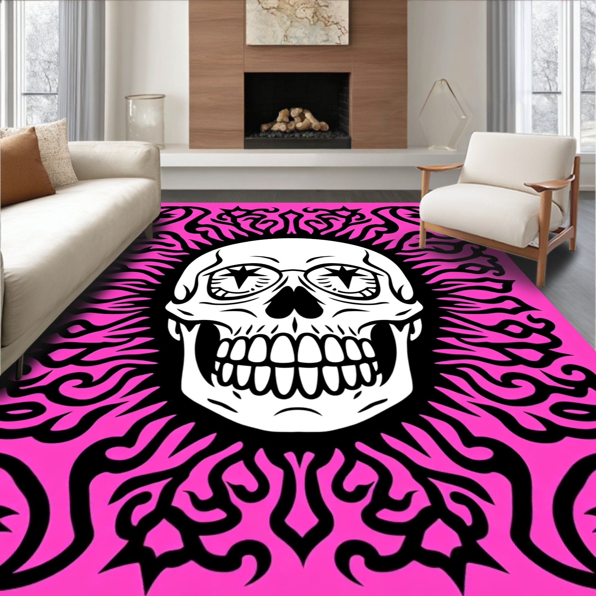 Vibrant Pink Skull Embrace Rug