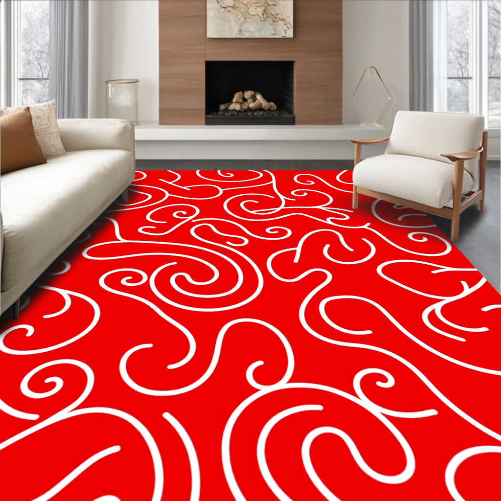 Bold Red Swirl Organic Lines Rug