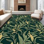 Deep Green Botanical Swirl Leaf Rug
