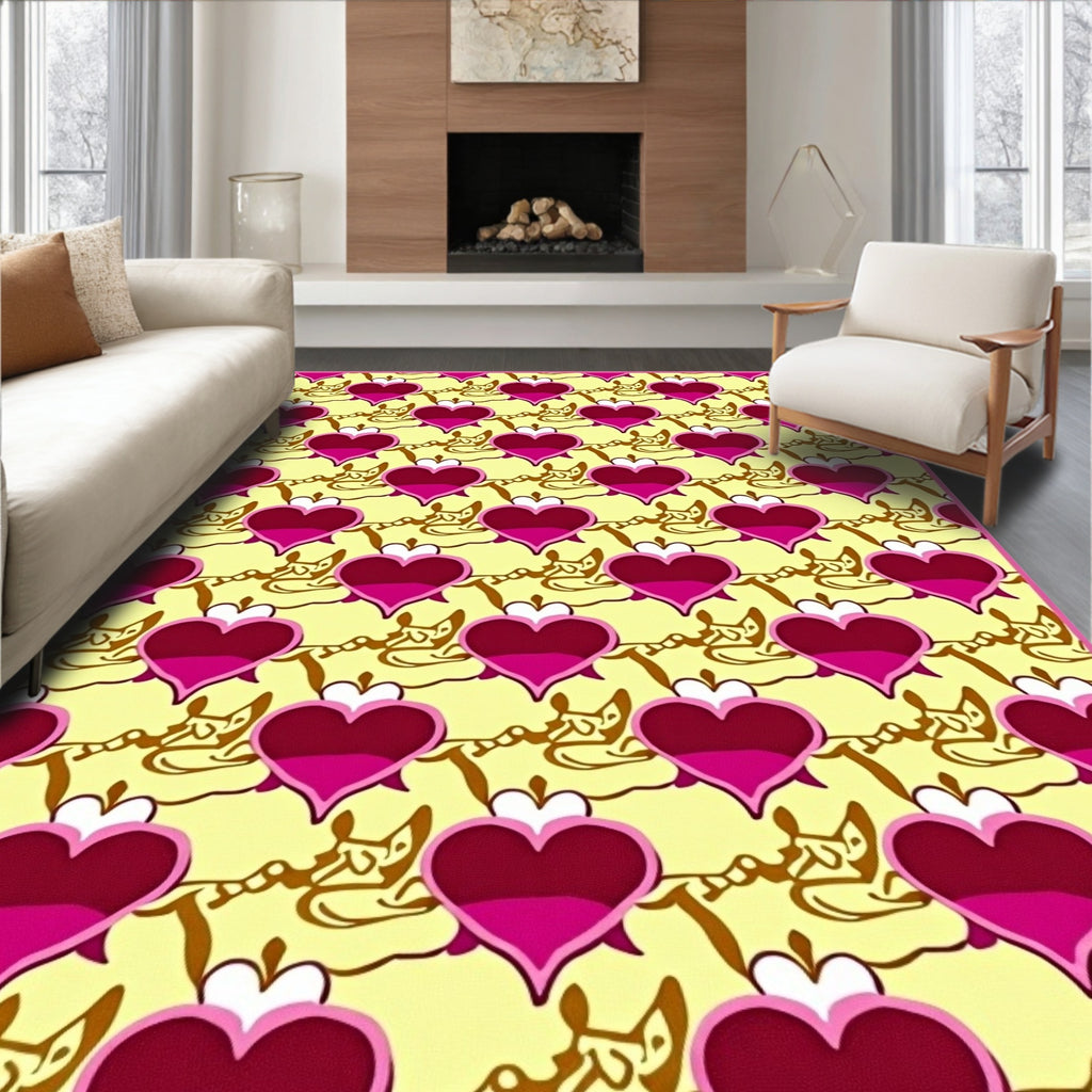 Pink Heart Yellow Chain Repeats Rug