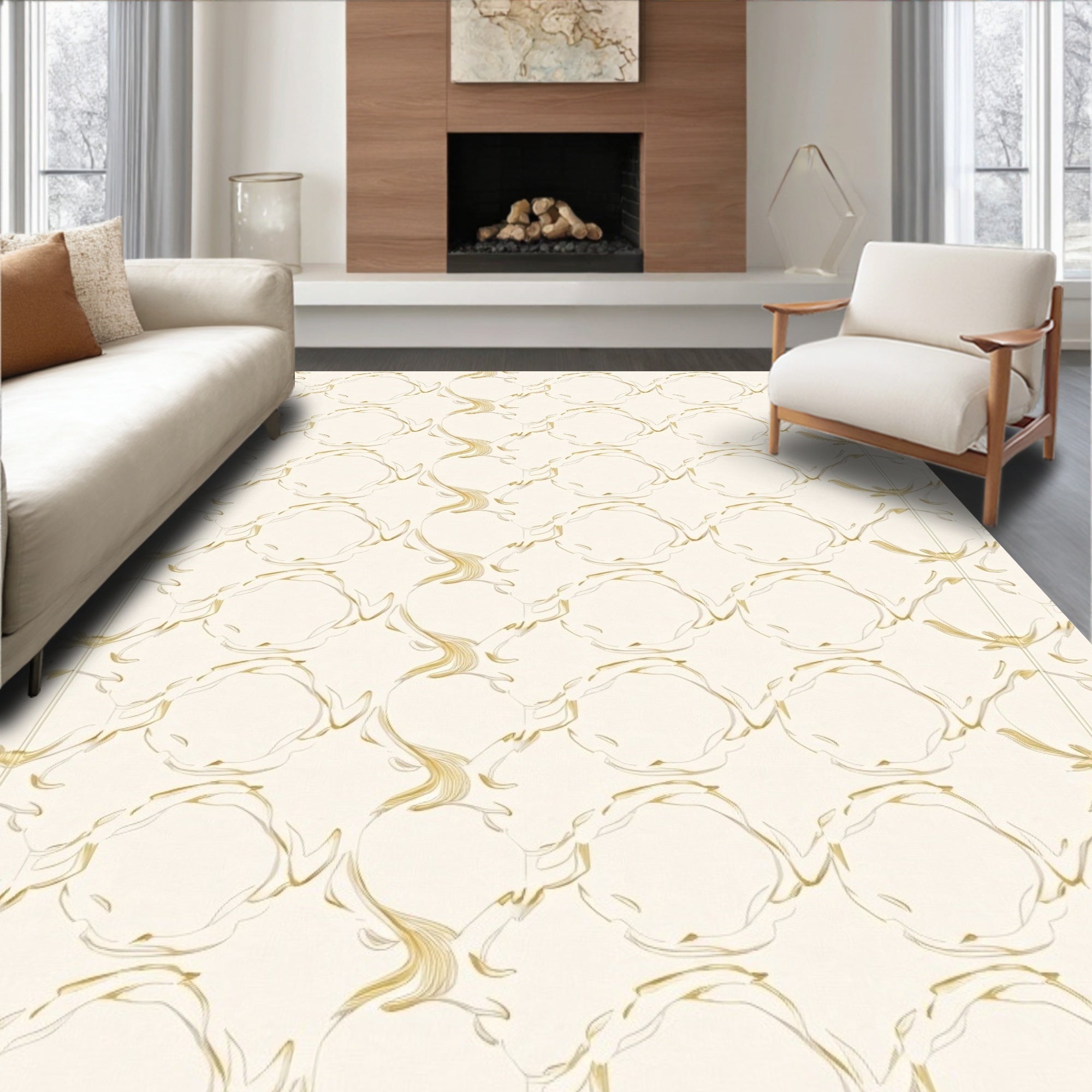 Creamy Gold Organic Interlocking Forms Rug