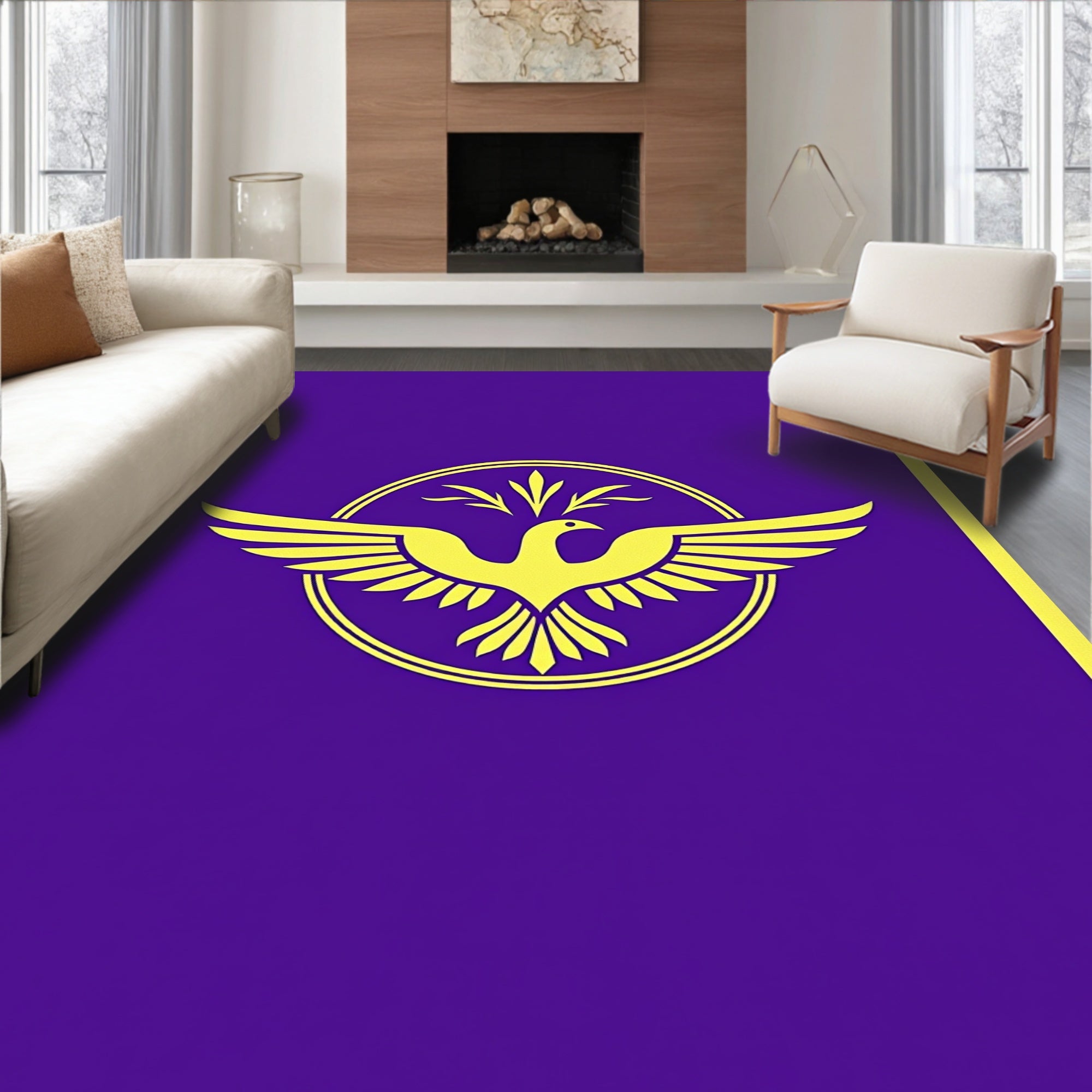 Golden Eagle Purple Circular Emblem Rug