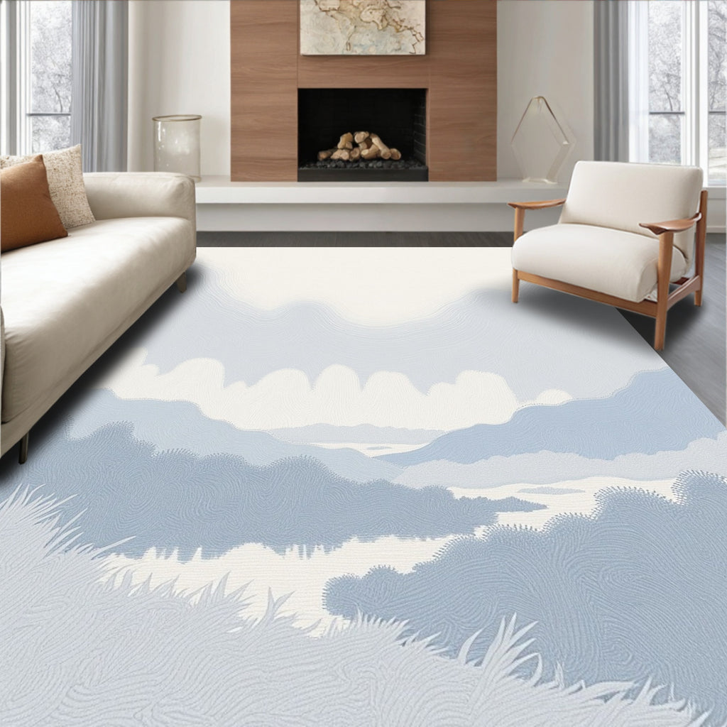 Serene Blue Layered Landscape Vista Rug