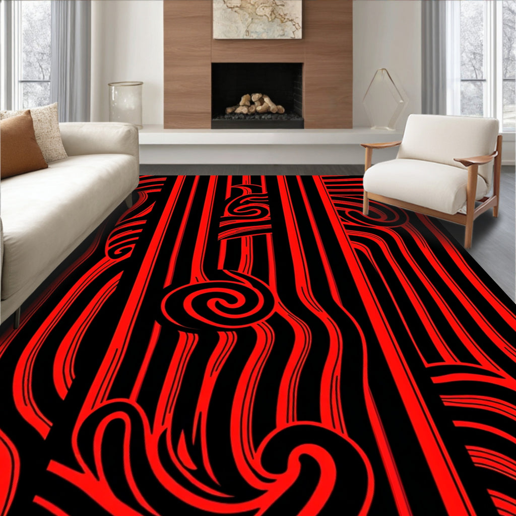 Bold Red Swirl Abstract Ribbon Rug