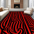 Bold Red Swirl Abstract Ribbon Rug