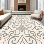Cream Grey Filigree Arabesque Flourish Rug