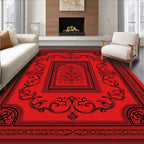 Crimson Black Ornate Scrollwork Frame Rug