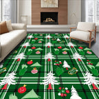 Green Plaid Christmas Tree Ornament Trio Rug