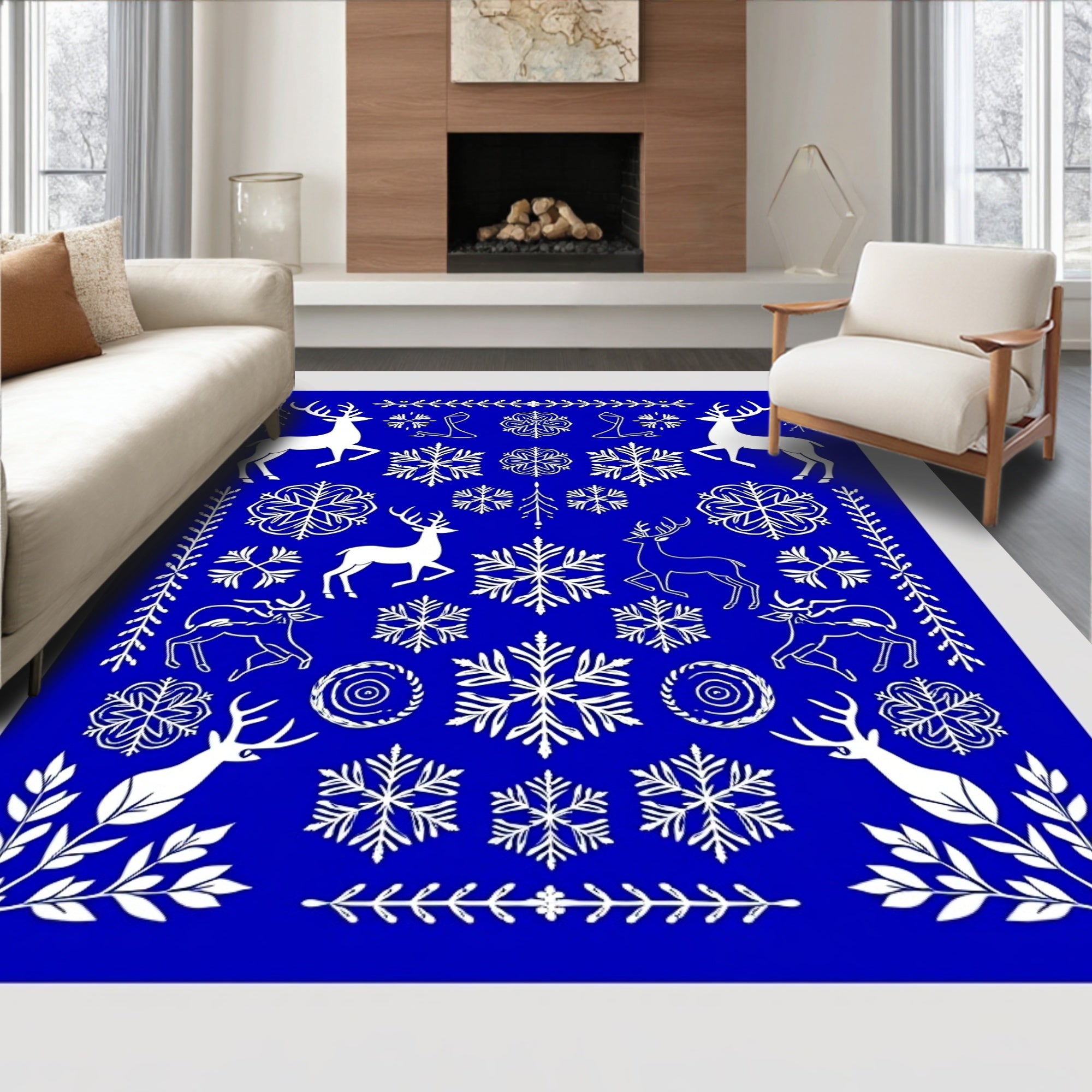 Winter Deer Snowflake Collage Rug