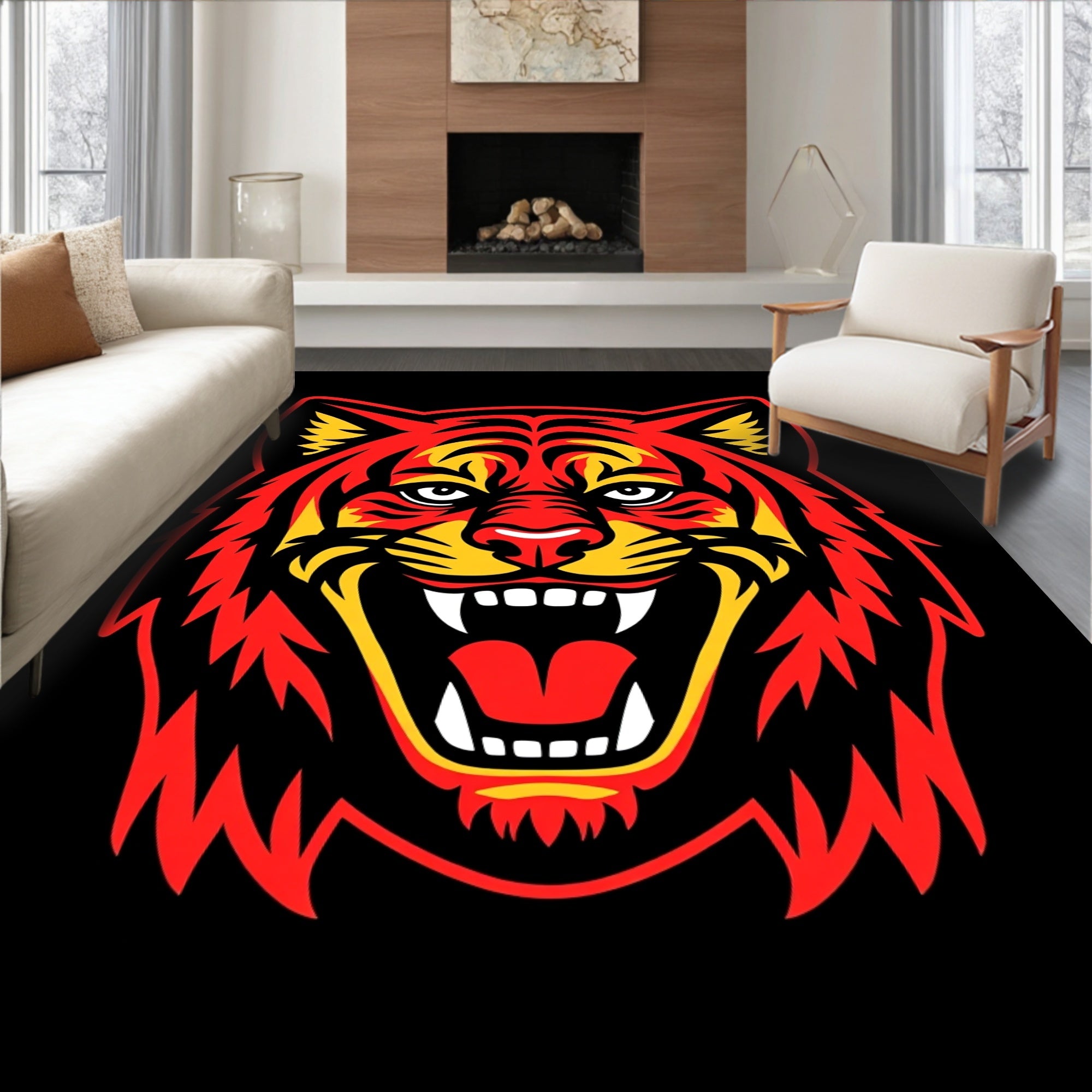 Fiery Red Yellow Tiger Roar Rug