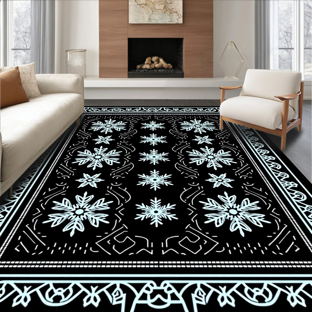 Sky Blue Snowflake Mandala Border Rug
