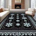Sky Blue Snowflake Mandala Border Rug