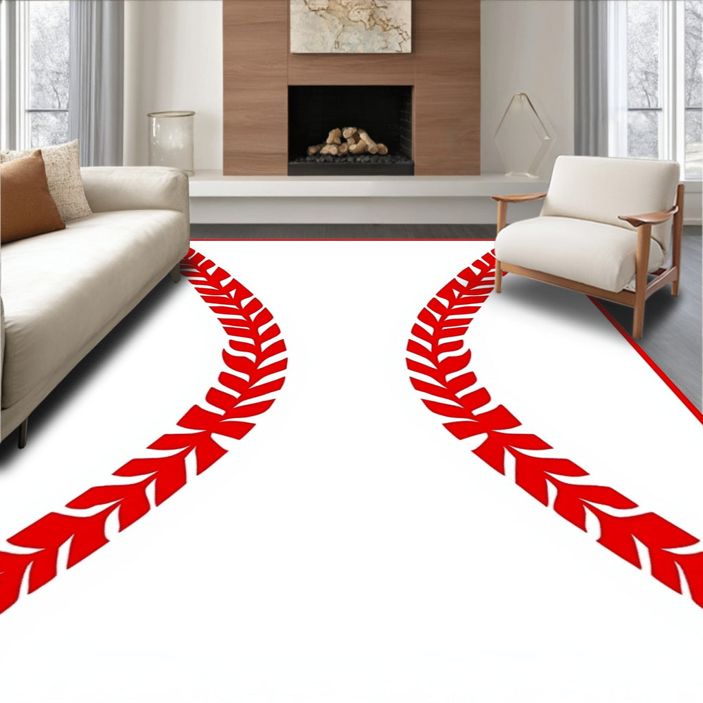 Crimson Stitch Baseball White Rug