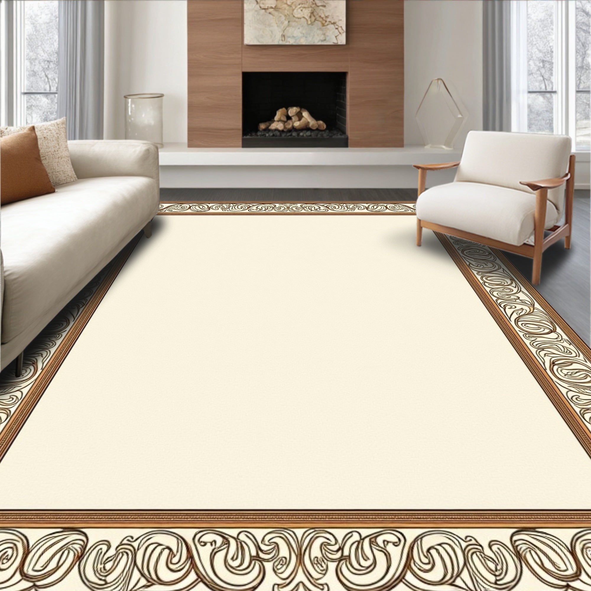 Antique Gold Art Nouveau Border Rug