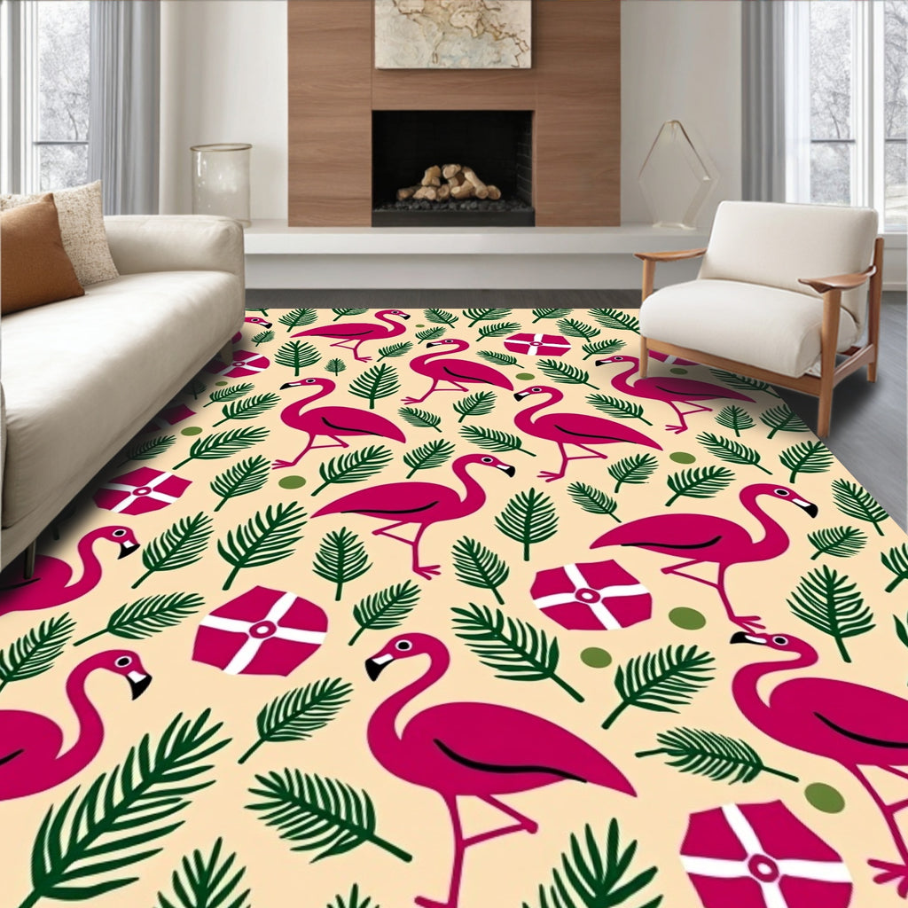 Pink Flamingo Tropical Beach Motif Rug