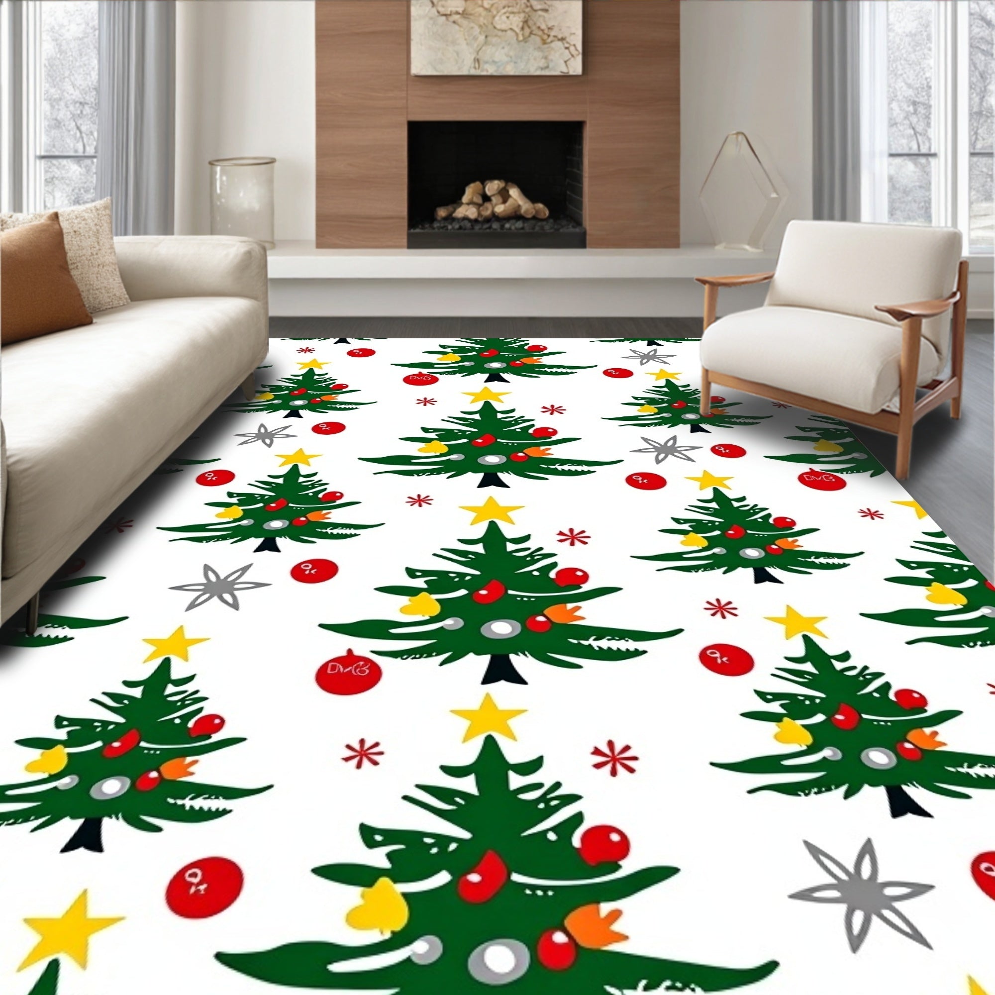Festive Evergreen Christmas Tree Garland Rug