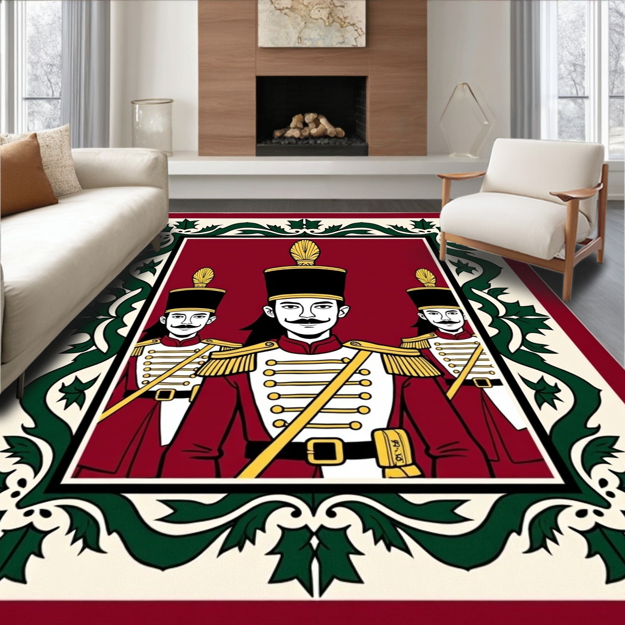 Red White Green Soldier Garland Rug