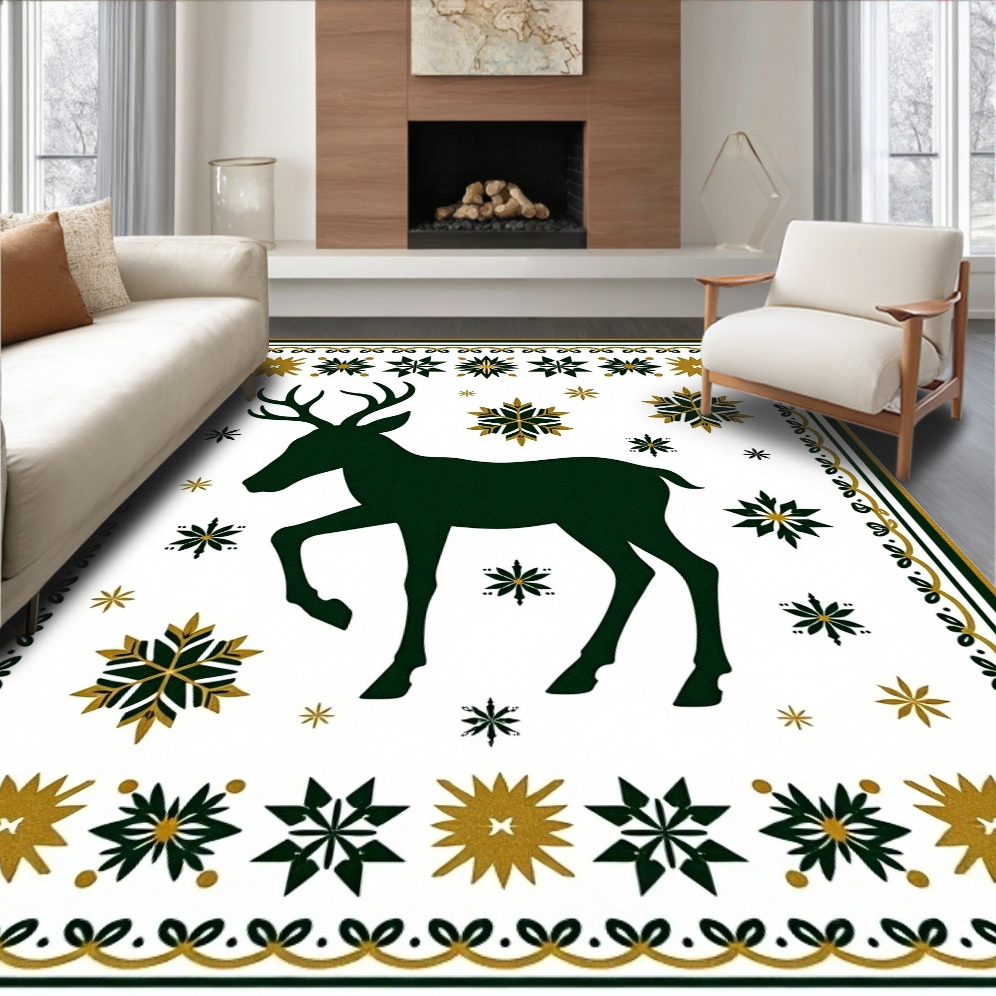 Elegant Buck Snowflakes Border Rug