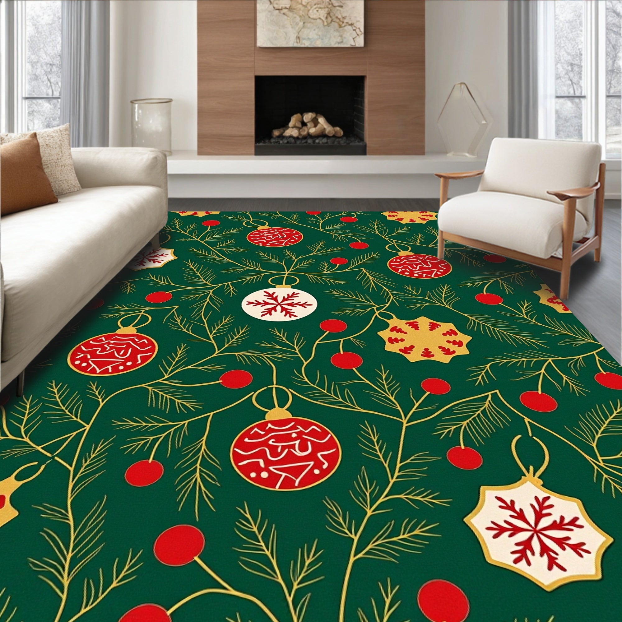 Emerald Green Festive Ornament Garland Rug