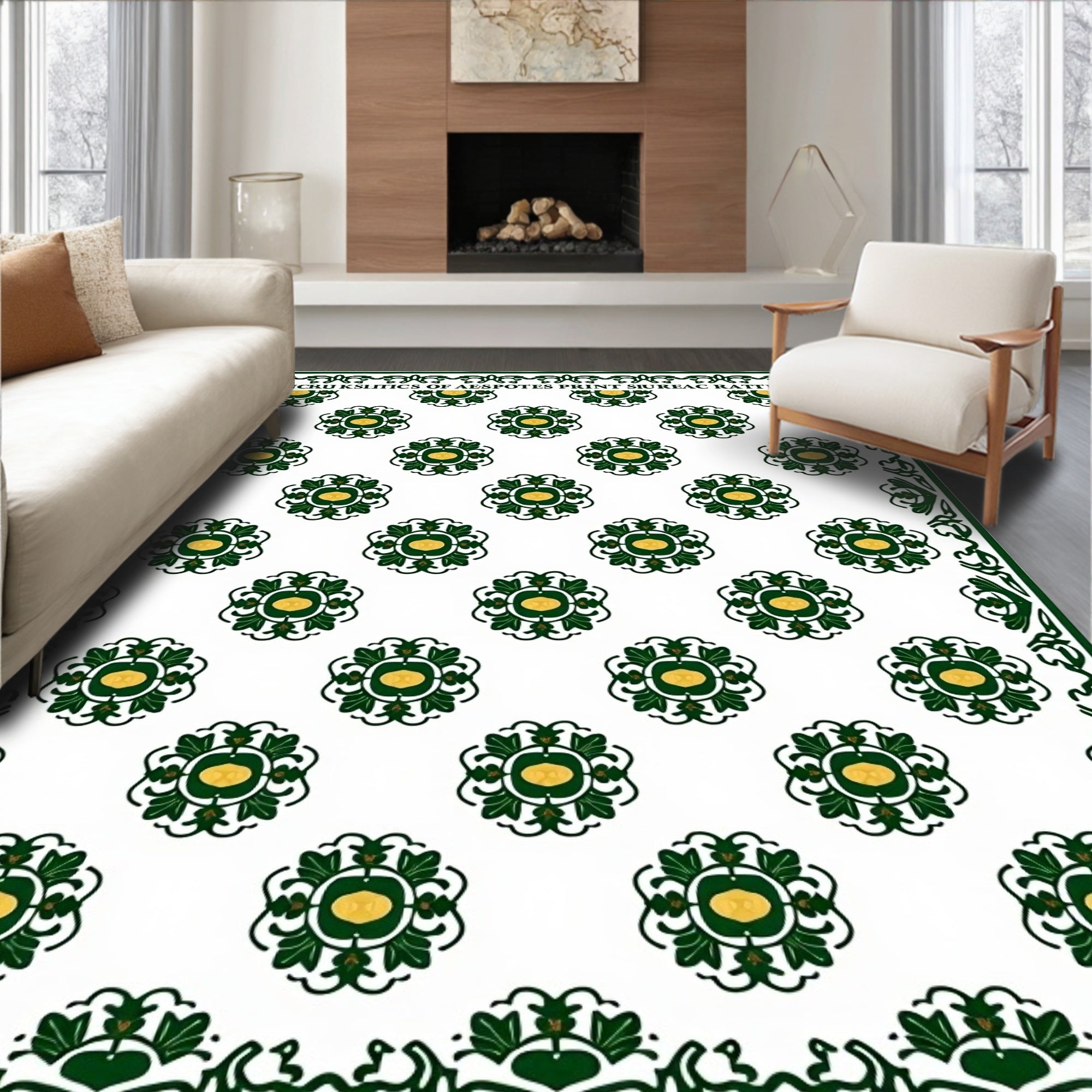 Green Ivory Floral Medallion Rug