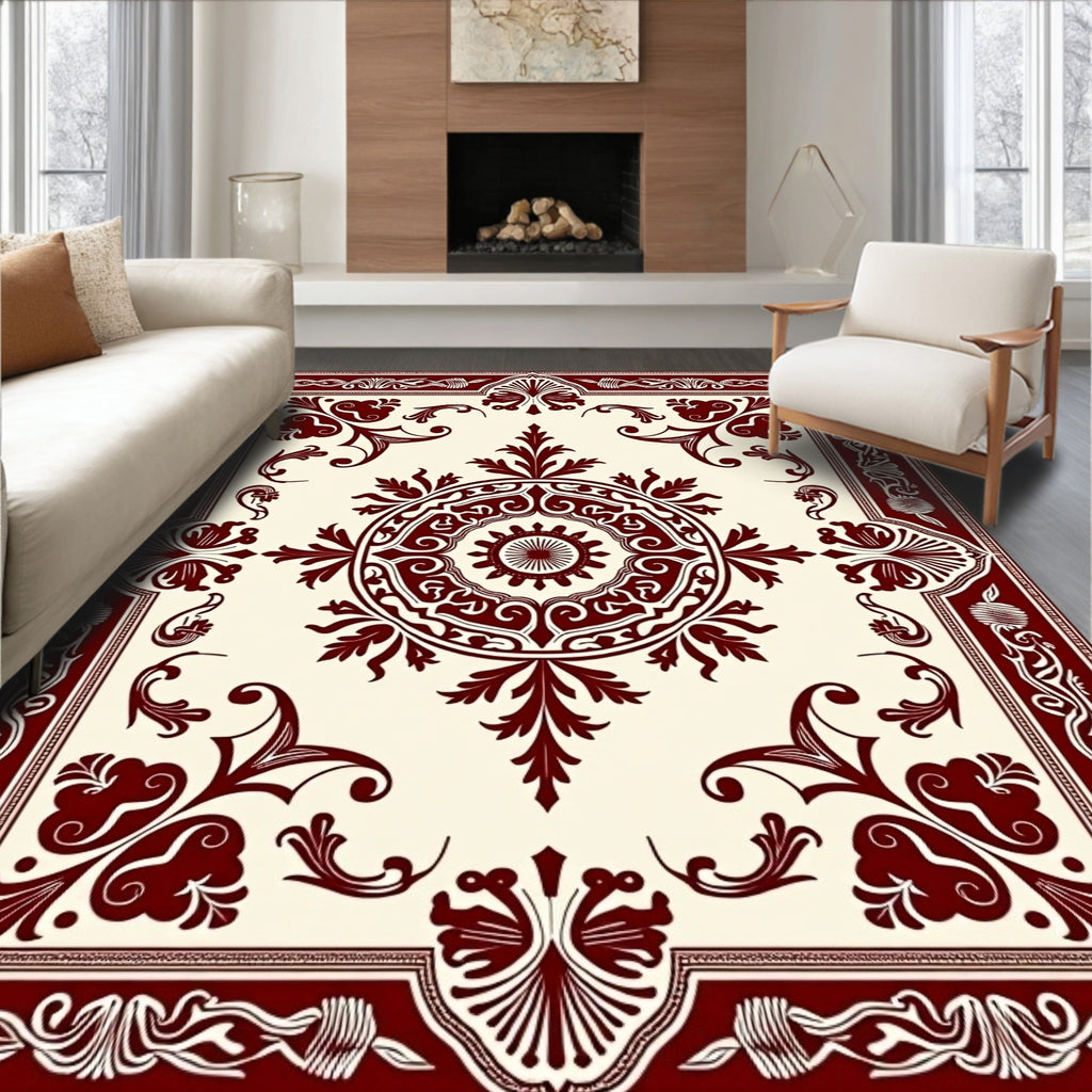 Classic Burgundy Medallion Floral Scroll Rug