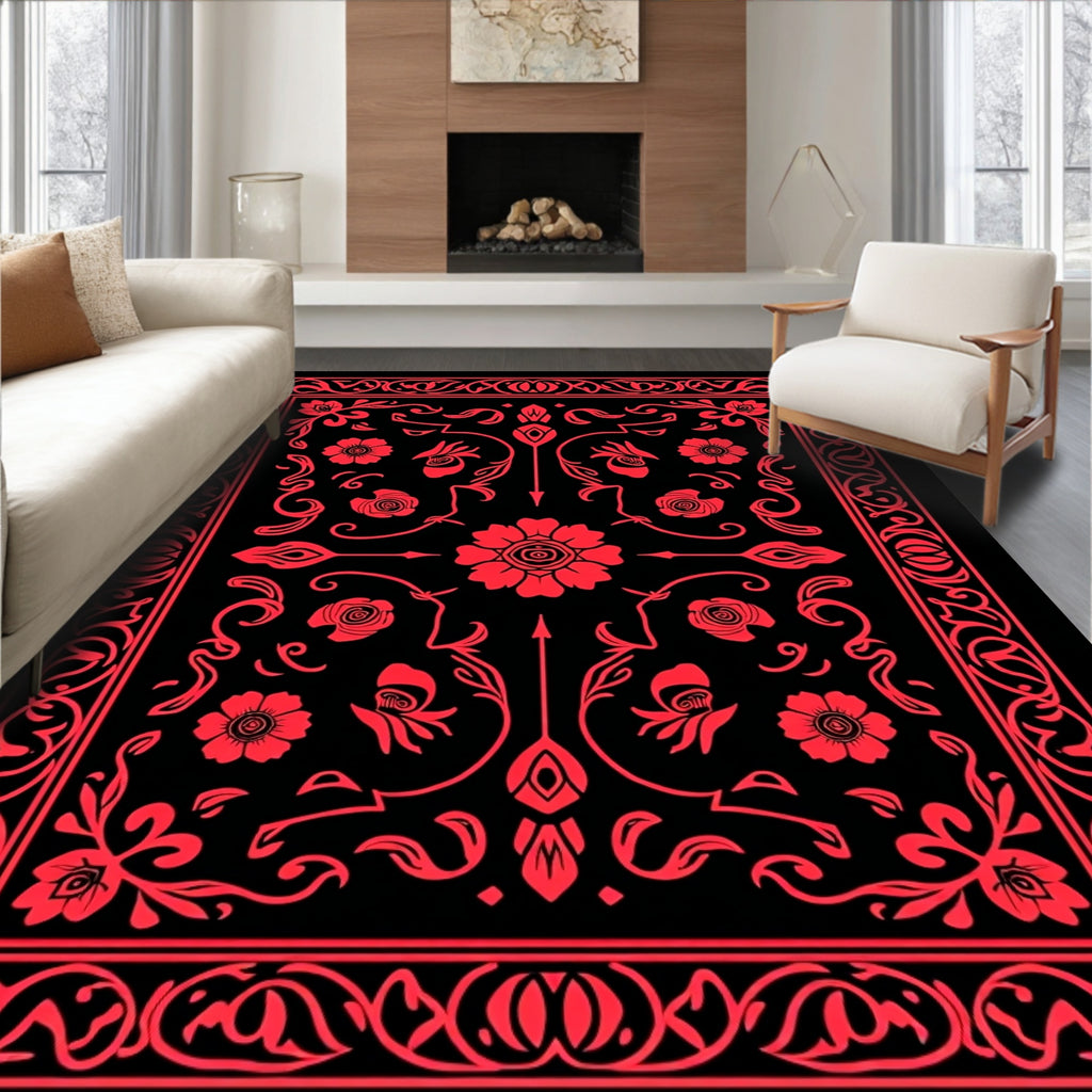 Elegant Red Floral Arrangement Rug
