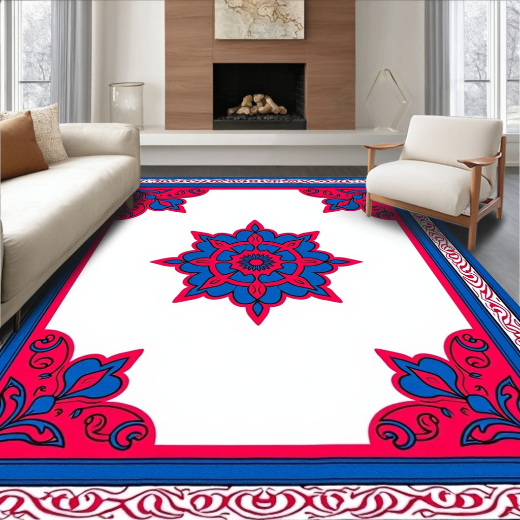 Bold Blue Royal Medallion Border Rug