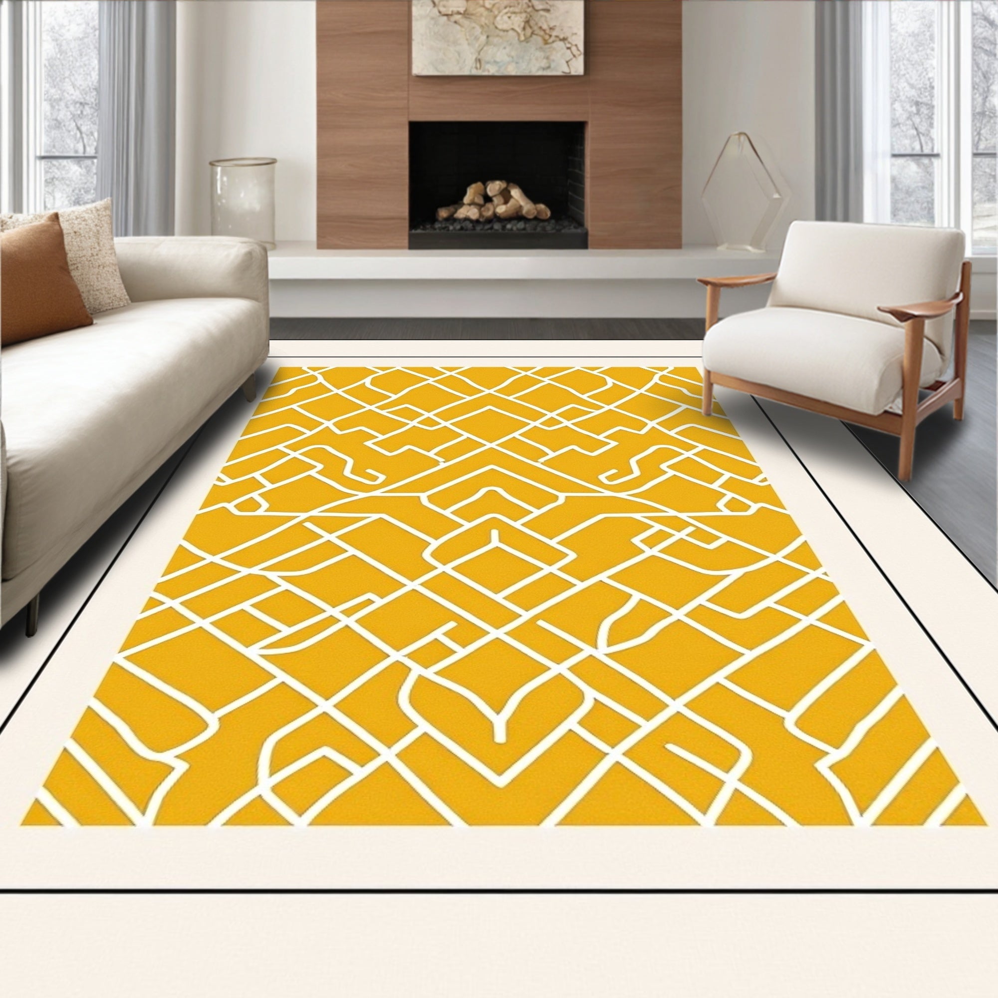 Citrus Yellow Geometric Lattice Rug