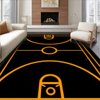Orange Geometric Basketball Court Lines Rug